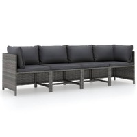  4-Seater Garden Sofa with Cushions Grey Poly Rattan