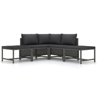  5 Piece Garden Sofa Set with Cushions Grey Poly Rattan