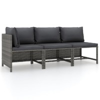  3 Piece Garden Lounge Set with Cushions Poly Rattan Grey