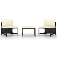 3 Piece Garden Sofa Set with Cushions Black Poly Rattan