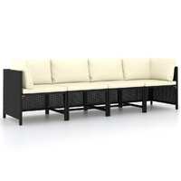  4-Seater Garden Sofa with Cushions Black Poly Rattan