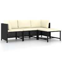  4 Piece Garden Sofa Set with Cushions Black Poly Rattan