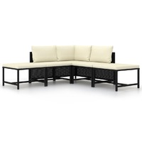  5 Piece Garden Sofa Set with Cushions Black Poly Rattan