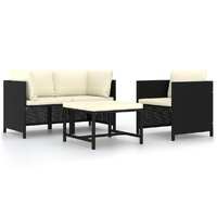  4 Piece Garden Sofa Set with Cushions Black Poly Rattan