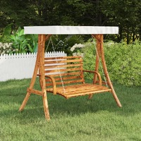  Swing Frame with Cream Roof Solid Bent Wood with Teak Finish