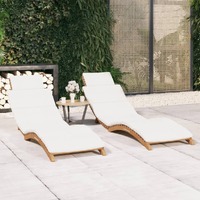  Sun Loungers 2 pcs with Cushions Solid Wood Teak
