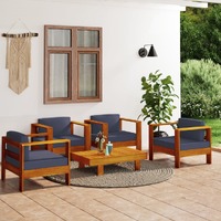  5 Piece Garden Lounge Set with Dark Grey Cushions Solid Wood