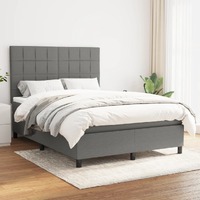  Box Spring Bed with Mattress Dark Grey 137x187 cm Double Size Fabric