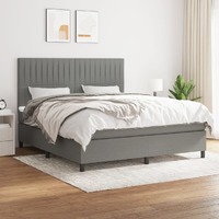  Box Spring Bed with Mattress Dark Grey 153x203 cm Queen Size Fabric