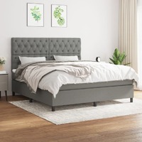  Box Spring Bed with Mattress Dark Grey 153x203 cm Queen Size Fabric