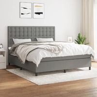  Box Spring Bed with Mattress Dark Grey 153x203 cm Queen Size Fabric