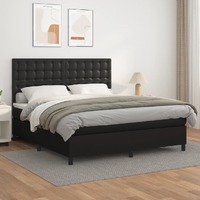  Box Spring Bed with Mattress Black 153x203 cm Queen Size Faux Leather