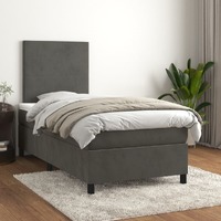  Box Spring Bed with Mattress Dark Grey 106x203 cm King Single Size Velvet