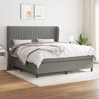  Box Spring Bed with Mattress Dark Grey 153x203 cm Queen Size Fabric