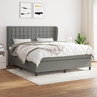  Box Spring Bed with Mattress Dark Grey 153x203 cm Queen Size Fabric
