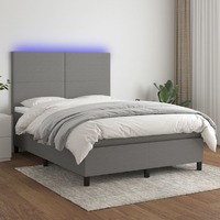 vidaXL Box Spring Bed with Mattress&amp;LED Dark Grey 137x187 cm Double Size Fabric