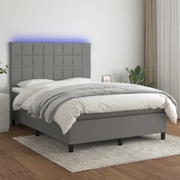  Box Spring Bed with Mattress&amp;LED Dark Grey 137x187 cm Double Size Fabric