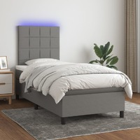  Box Spring Bed with Mattress&amp;LED Dark Grey 106x203 cm King Single Size Fabric