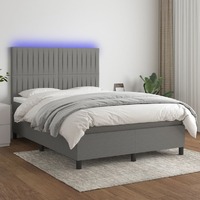  Box Spring Bed with Mattress&amp;LED Dark Grey 137x187 cm Double Size Fabric