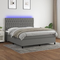  Box Spring Bed with Mattress&amp;LED Dark Grey 153x203 cm Queen Size Fabric
