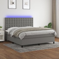  Box Spring Bed with Mattress&amp;LED Dark Grey 152x203 cm Queen Fabric