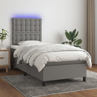  Box Spring Bed with Mattress&amp;LED Dark Grey 106x203 cm King Single Size Fabric