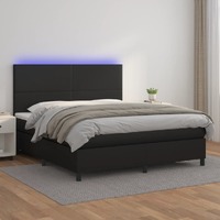vidaXL Box Spring Bed with Mattress&amp;LED Black 153x203 cm Queen Size Faux Leather