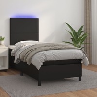  Box Spring Bed with Mattress&amp;LED Black 106x203 cm King Single Size Faux Leather