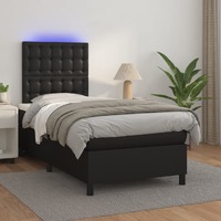 Box Spring Bed with Mattress&amp;LED Black 106x203 cm King Single Size Faux Leather