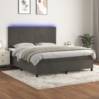 vidaXL Box Spring Bed with Mattress&amp;LED Dark Grey 153x203 cm Queen Size Velvet