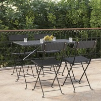  Folding Bistro Chairs 4 pcs Black Poly Rattan and Steel