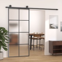  Sliding Door with Hardware Set 90x205 cm ESG Glass&amp;Aluminium