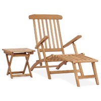  Garden Deck Chair with Footrest and Table Solid Teak Wood