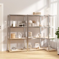  4-Layer Shelves 3 pcs Silver Steel&amp;Engineered Wood
