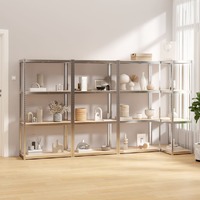  4-Layer Shelves 4 pcs Silver Steel&amp;Engineered Wood