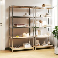  5-Layer Heavy-duty Shelves 2 pcs Silver Steel and Engineered Wood