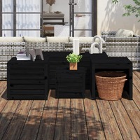  4 Piece Garden Box Set Black Solid Wood Pine
