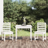  3 Piece Garden Bistro Set White Solid Wood Pine