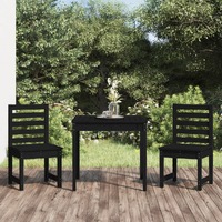  3 Piece Garden Bistro Set Black Solid Wood Pine