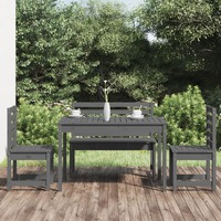  4 Piece Garden Dining Set Grey Solid Wood Pine