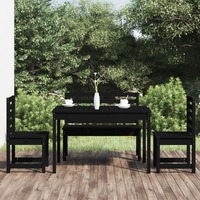  4 Piece Garden Dining Set Black Solid Wood Pine
