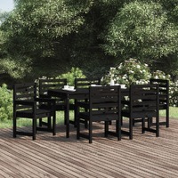 vidaXL 7 Piece Garden Dining Set Black Solid Wood Pine