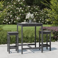  3 Piece Garden Bar Set Grey Solid Wood Pine