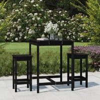  3 Piece Garden Bar Set Black Solid Wood Pine