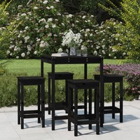  5 Piece Garden Bar Set Black Solid Wood Pine
