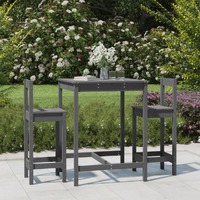  3 Piece Garden Bar Set Grey Solid Wood Pine