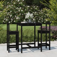  3 Piece Garden Bar Set Black Solid Wood Pine
