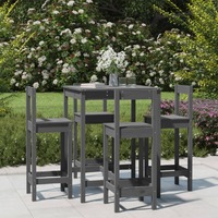  5 Piece Garden Bar Set Grey Solid Wood Pine