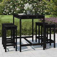  5 Piece Garden Bar Set Black Solid Wood Pine