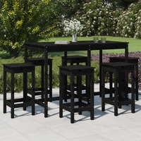  7 Piece Garden Bar Set Black Solid Wood Pine